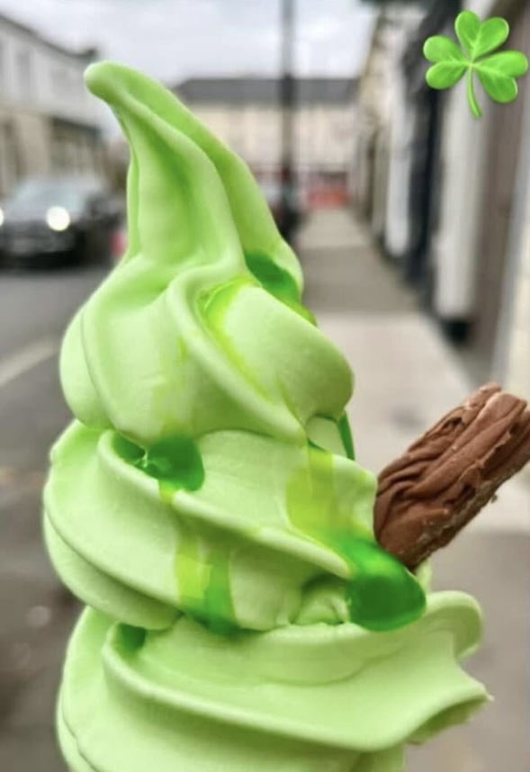 Bright green ice cream cone for St. Patrick's Day